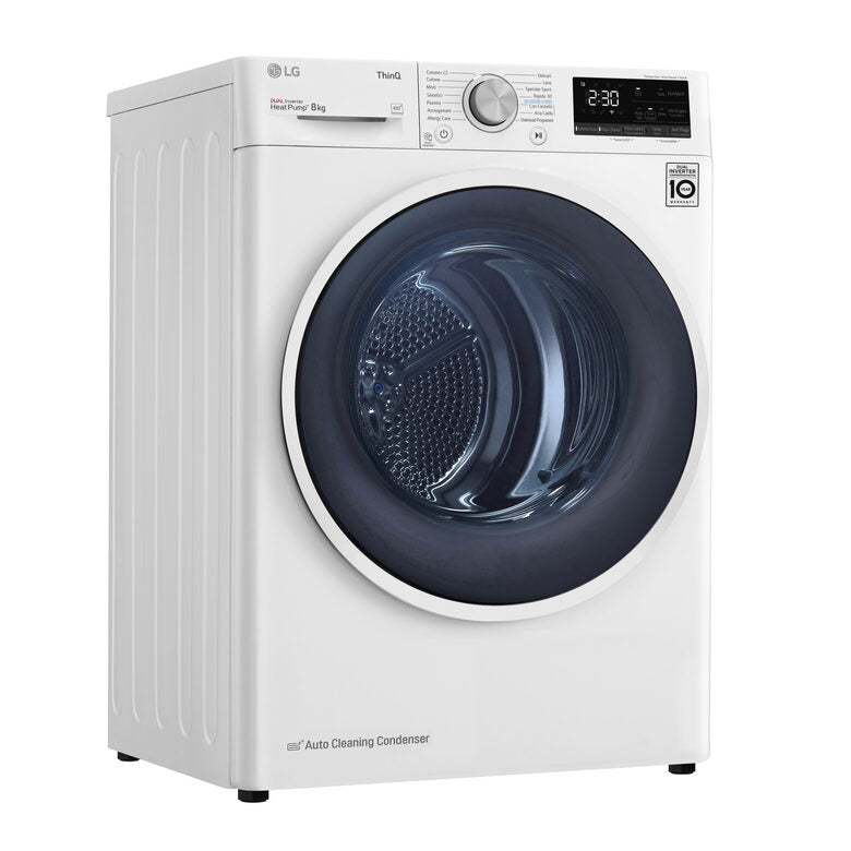 LG RH80V9AVHN Serie V9 Asciugatrice A Libera Installazione 8 Kg, Pompa Di Calore, Dual Inverter, Eco Hybrid, Condensatore Autopulente, Wi-Fi, Classe C, Bianco