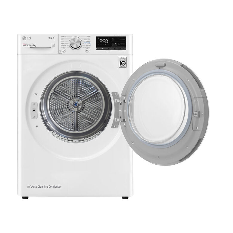 LG RH80V9AVHN Serie V9 Asciugatrice A Libera Installazione 8 Kg, Pompa Di Calore, Dual Inverter, Eco Hybrid, Condensatore Autopulente, Wi-Fi, Classe C, Bianco