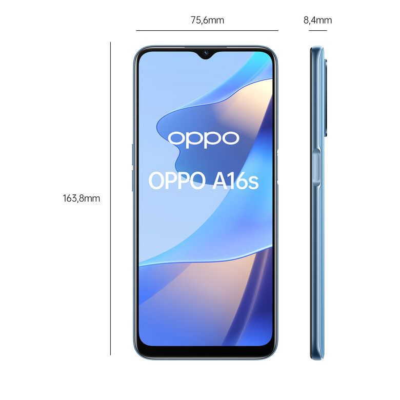 OPPO A16s Smartphone, NFC, AI Triple Camera 13+2+2 MP, 6.52” 60HZ Display, 5000mAh, SuperVOOC + Power Saving, RAM 4GB + ROM 64GB espandibile, ColorOS11.1, IPX4, [Versione Italiana], Pearl Bl