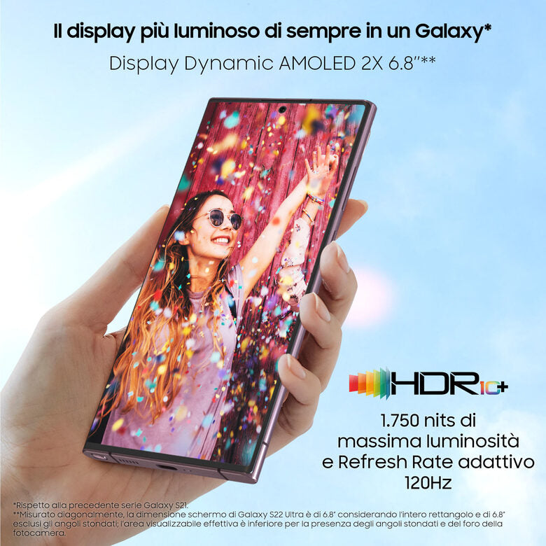 Samsung Galaxy S22 Ultra 5G Display 6.8'' Dynamic AMOLED 2X, 5 fotocamere, RAM 12 GB, 512 GB, 5.000mAh, Burgundy