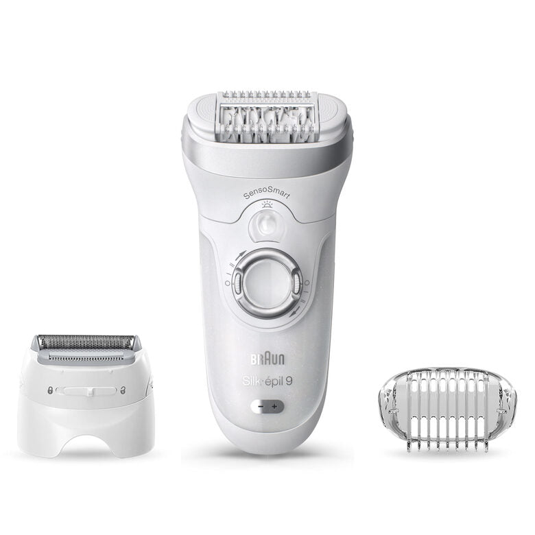 Braun Silk-épil 9 9-705, Epilatore Donna Per Una Rimozione Duratura Dei Peli, Bianco/Argento