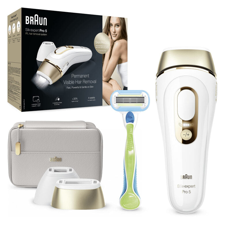 Braun Silk-expert Pro Silk expert Pro 5 PL5154 Epilatore A Luce Pulsata Donna, Per La Rimozione Permanente Dei Peli Visibili A Casa Tua, Bianco/Oro