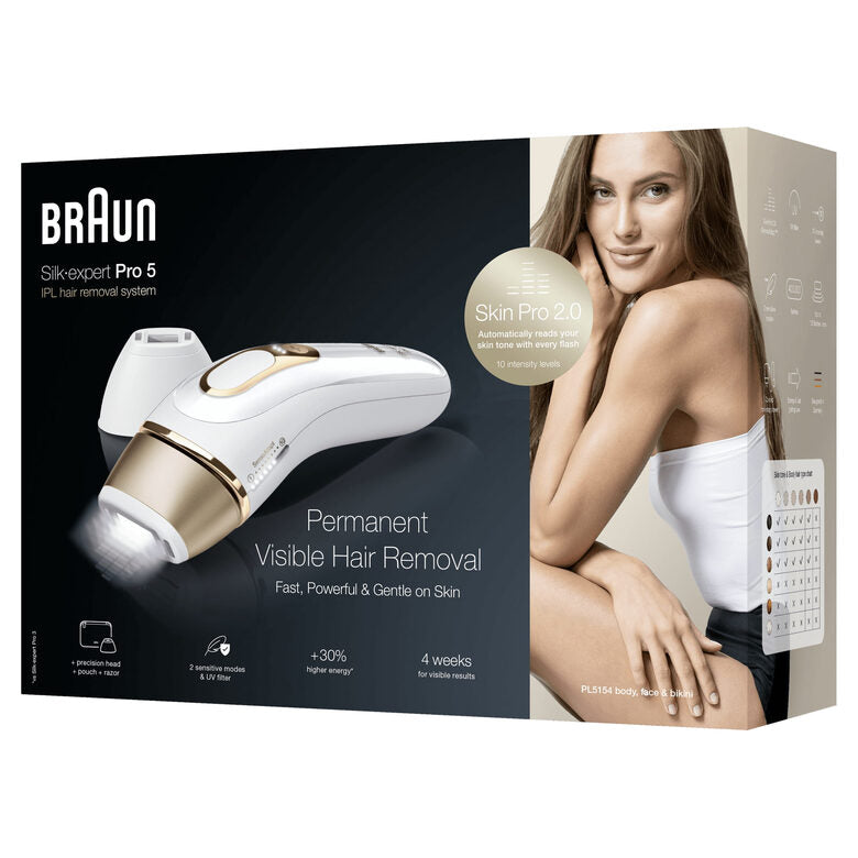 Braun Silk-expert Pro Silk expert Pro 5 PL5154 Epilatore A Luce Pulsata Donna, Per La Rimozione Permanente Dei Peli Visibili A Casa Tua, Bianco/Oro