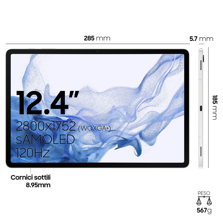 Samsung Galaxy Tab S8+ Tablet Android 12.4 Pollici Wi-Fi RAM 8 GB 256 GB Tablet Android 12 Silver [Versione italiana]