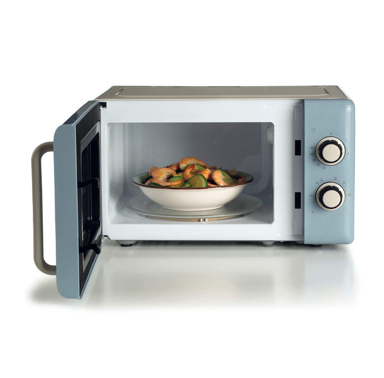 Ariete Linea Vintage 3960 Forno a microonde Vintage, 800W, Capacità 20L, 3 funzioni, 6 livelli di cottura, Timer, Celeste