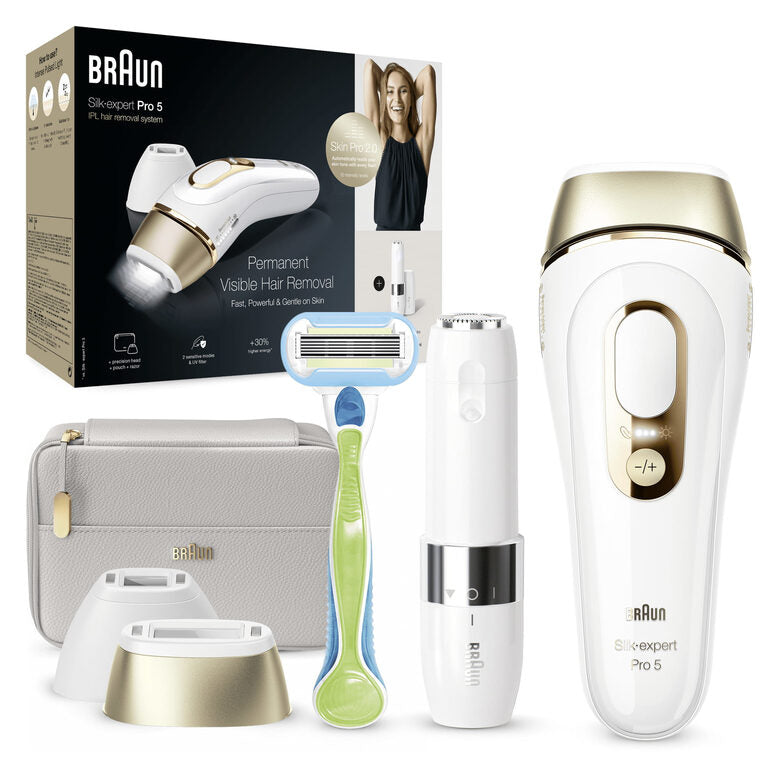 Braun Silk-expert Pro Silk expert Pro 5 PL5159, Epilatore A Luce Pulsata Donna, Per La Rimozione Permanente Dei Peli Visibili A Casa Tua, Bianco/Oro