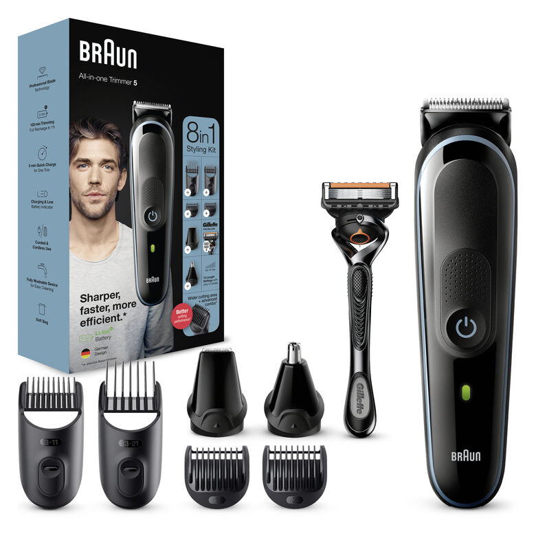 Braun All-in-one Rifinitore Tutto-In-Uno 5 MGK5365, Regolabarba Uomo 8-In-1, Tagliacapelli, Per Viso, Capelli