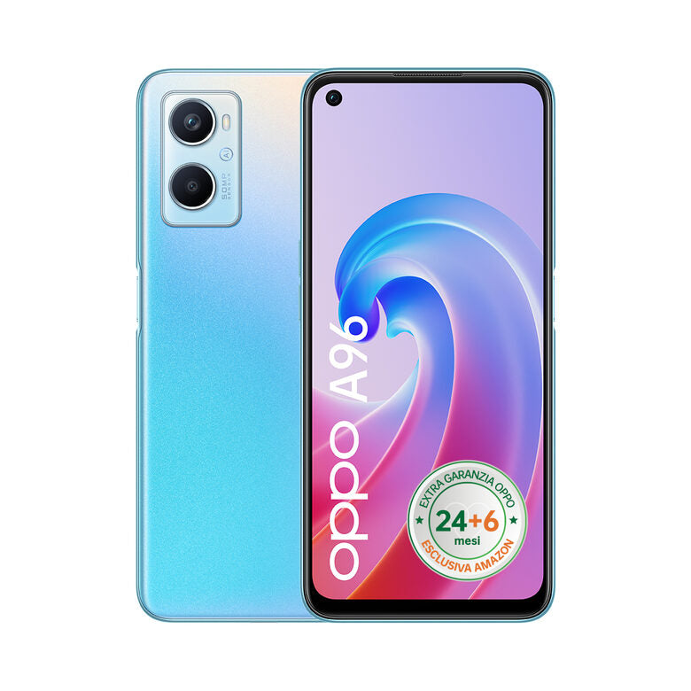 OPPO A96 Smartphone, NFC, Fotocamera principale da 50 Mp+AI e frontale da 16Mp, Display 6.59” 90HZ, 5000mAh, RAM 8GB+128GB espand. (1TB), [Extra Garanzia 24+6 Mesi Versione Italiana] Sunset