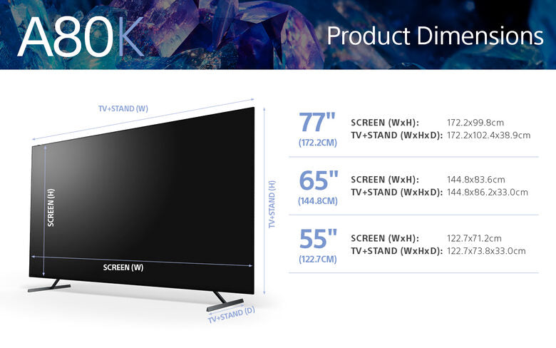 Sony XR-77A80K – 77”- BRAVIA XR™ - OLED – 4K Ultra HD – High Dynamic Range (HDR) – Smart TV (Google TV)