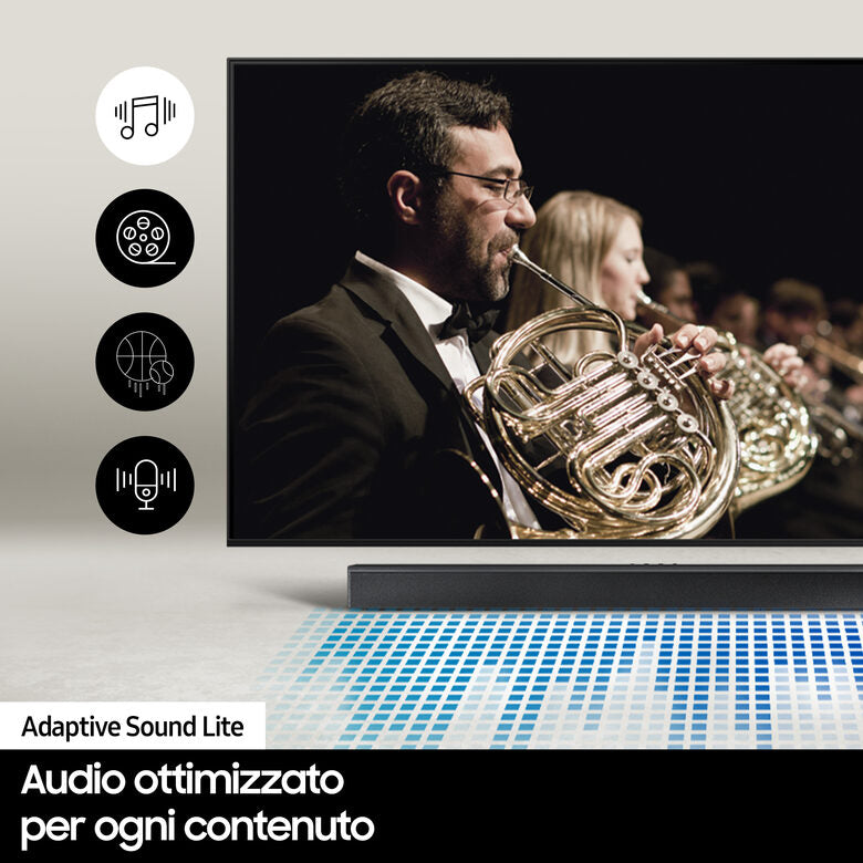 Samsung Soundbar HW-B450/ZF con subwoofer 2.1 canali 300W, bassi profondi, effetto surround, suone ottimizzato, unico telecomando