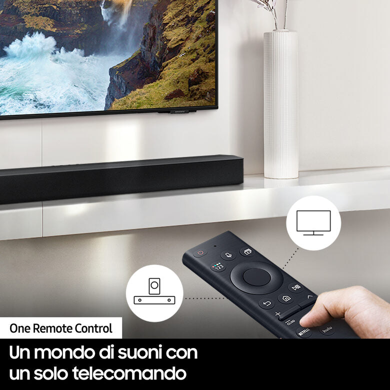 Samsung Soundbar HW-B450/ZF con subwoofer 2.1 canali 300W, bassi profondi, effetto surround, suone ottimizzato, unico telecomando
