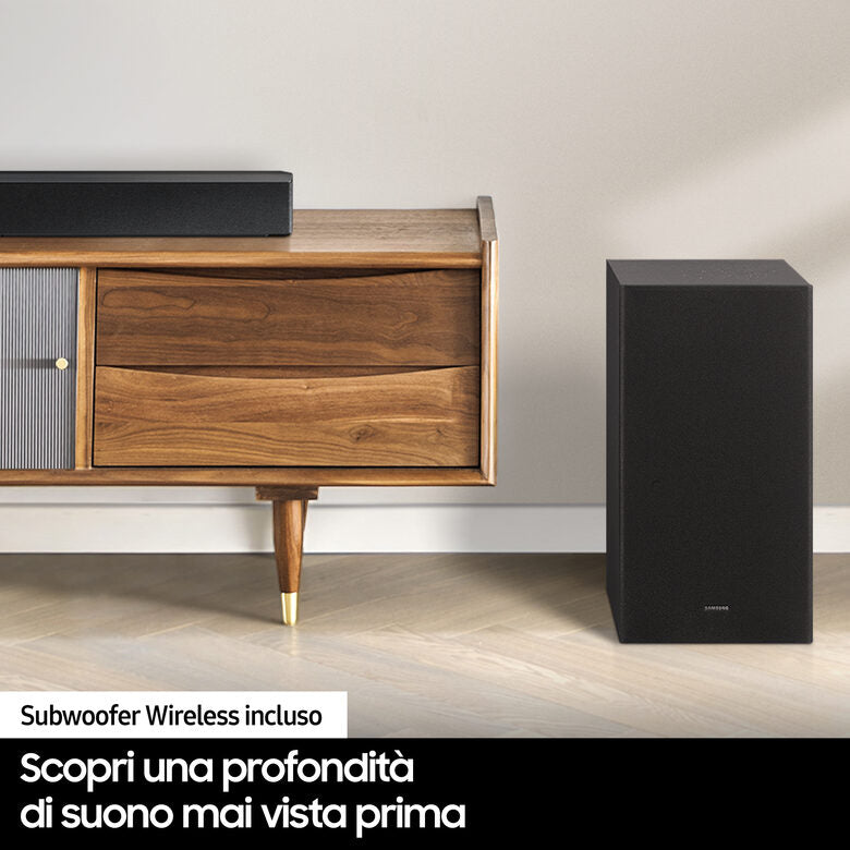 Samsung Soundbar HW-B450/ZF con subwoofer 2.1 canali 300W, bassi profondi, effetto surround, suone ottimizzato, unico telecomando