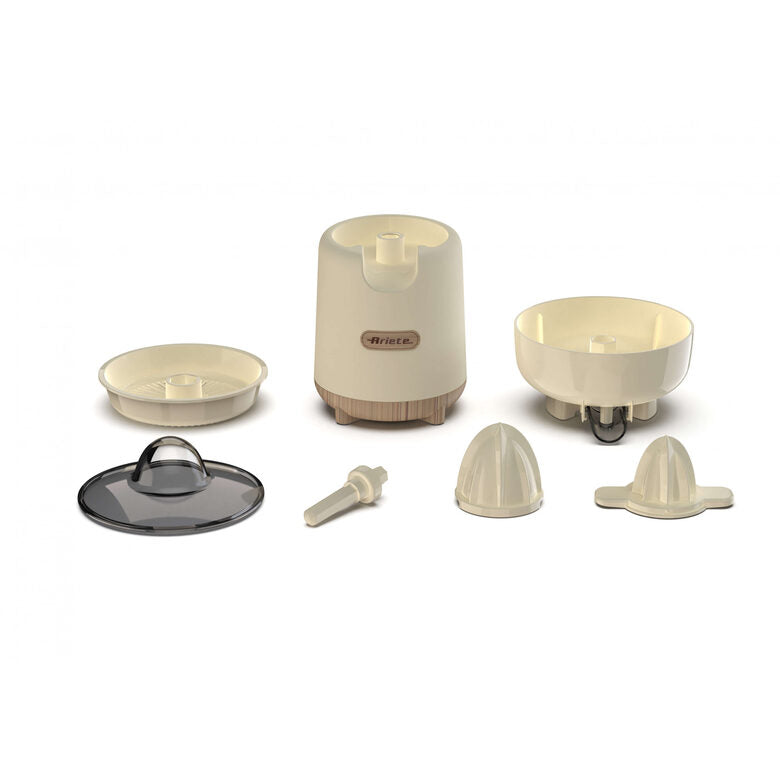 Ariete 417 Spremiagrumi Breakfast Wood, 40W, Effetto Legno, 2 Coni, Beccuccio Antigoccia, Attivazione a Pressione, Beige