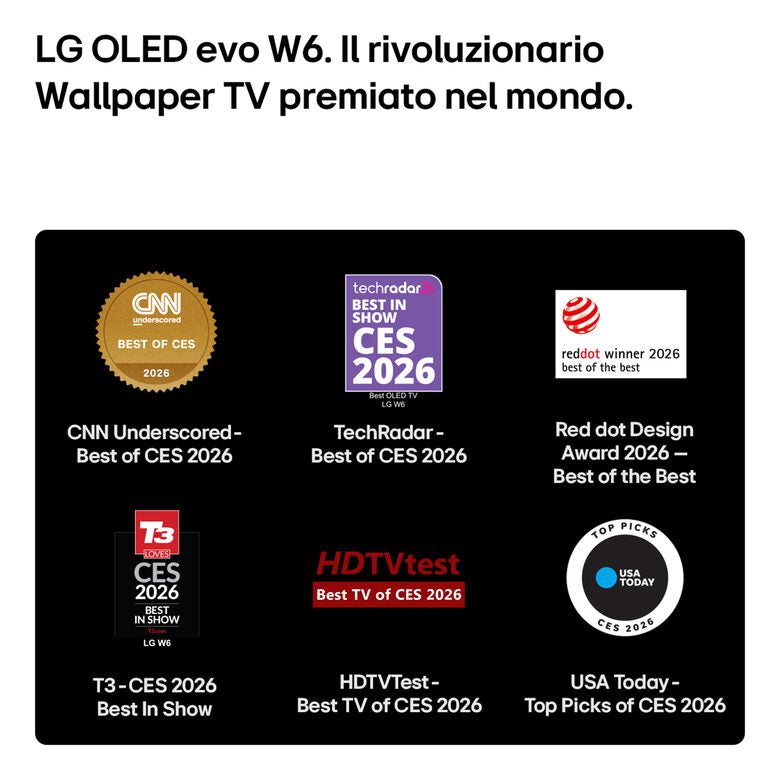 LG OLED evo AI Wallpaper TV 83'' W6 OLED83W69LA, 4K, spessore 9,9mm, True Wireless, Staffe filo muro SMART TV 2026
