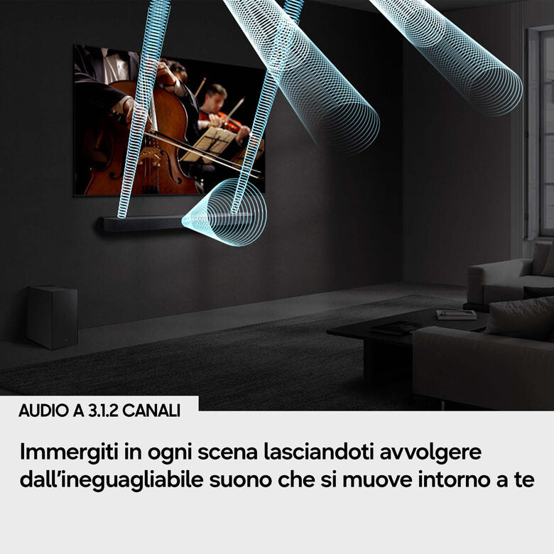 Samsung Soundbar HW-Q600H/XC, Audio 3.1.2 canali, potenza 320W, Voice Enhance Mode, Bluetooth 5.3, Q-Symphony, Wireless Dolby Atmos, 2026