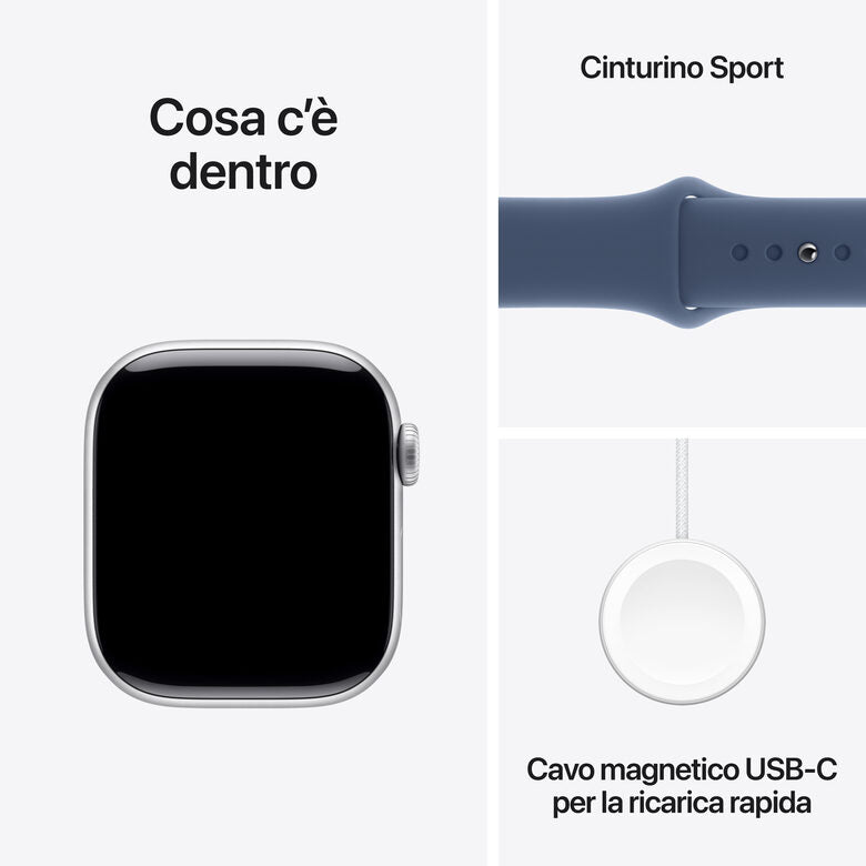 Apple Watch Series 10 Serie 10 GPS + Cellular 42mm Cassa in Alluminio Color Argento con Denim Sport Band - S/M