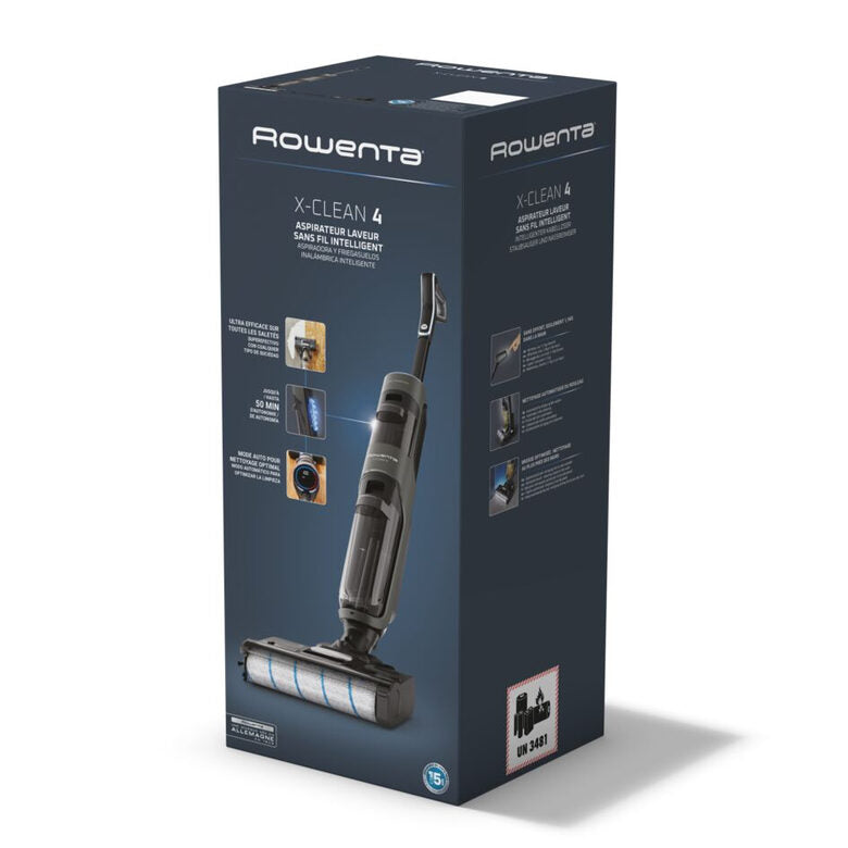 Rowenta X-Clean 4 , Lavapavimenti Senza Fili con Auto-Propulsione e Rilevazione Automatica dello Sporco, Doppio Serbatoio e Sistema di Autopulizia, Autonomia 50' per Tutti i Tipi di Paviment