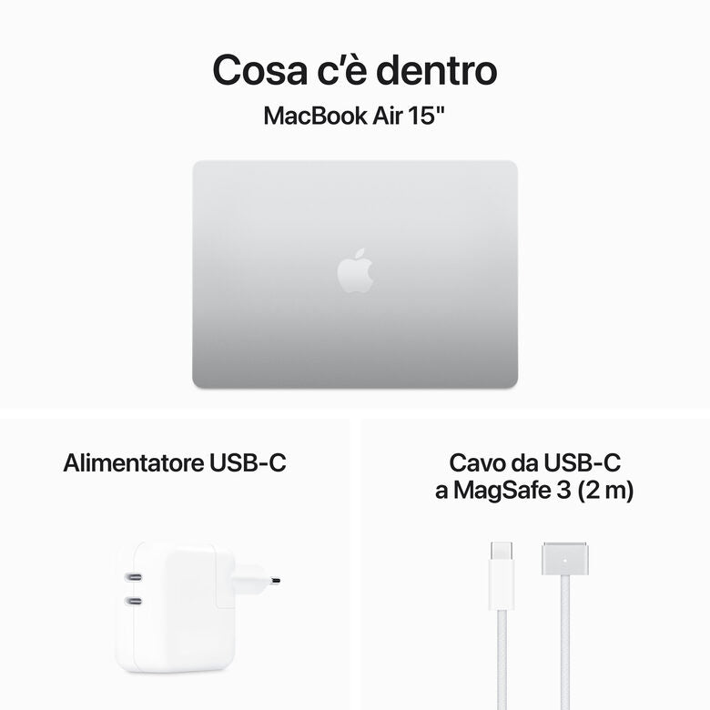 Apple MacBook Air 15'' M3 chip con core 8 CPU e core 10 GPU, 8GB, 256GB SSD Argento