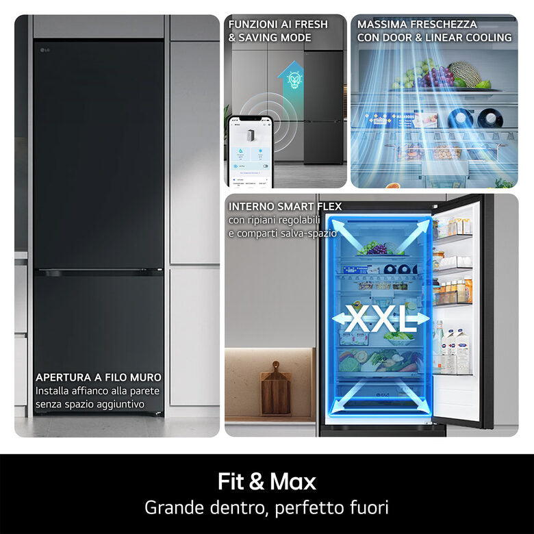 LG GBBSJ10DPY Frigorifero combinato Fit&Max 60cm, Classe D, 333L, AI Inverter, Prime Silver