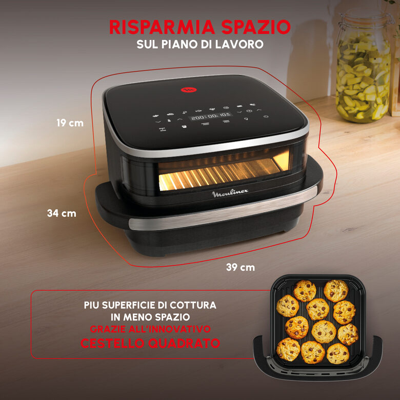 Moulinex Easy Fry XL Surface, Friggitrice ad Aria 1kg, Grande Superficie di Cottura, Doppia Resistenza, Visore per Monitorare la Cottura