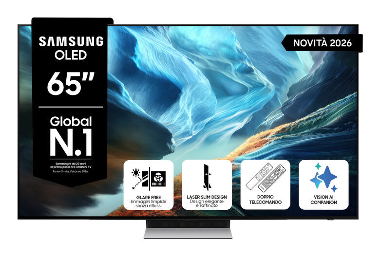 Samsung OLED AI TV 65" QE65S90HAEXZT 4K, Processore NQ4 AI Gen3, 4K AI Upscaling Pro, Glare Free, OLED HDR+, Motion Xcelerator 165Hz, Dolby Atmos & OTS Lite, Laser Slim Design, Vision AI Sma