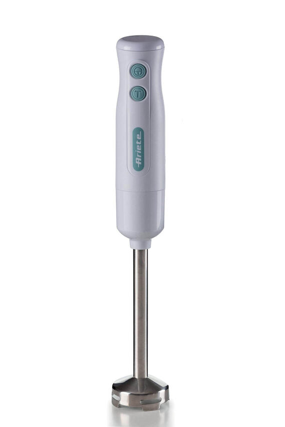Ariete 601 Frullatore a Immersione con tritatutto, 700 W, 2 velocità, Lama in acciaio inox, Gamba removibile, Bicchiere trasparente, Bianco & Celeste