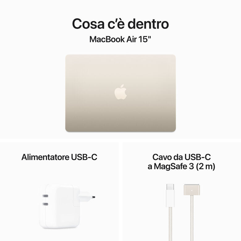 Apple MacBook Air 15": Chip M3 con CPU 8-core e GPU 10-core, 512GB SSD - Galassia