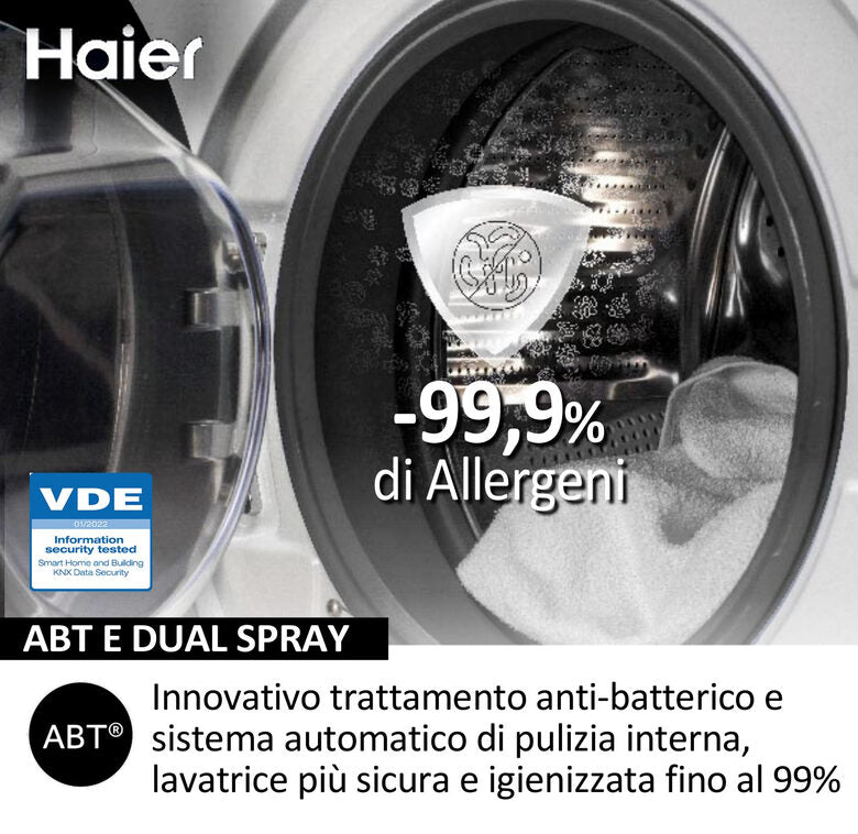 Haier HW80-BP14929A-S I-Pro Serie 1 Lavatrice A Libera Installazione 8 Kg, 1400 Giri, AI Power Drive Inverter Motor, Pillow Drum, Classe A, Bianco