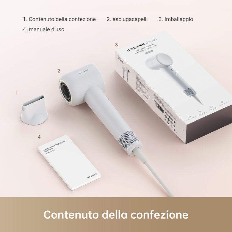 Dreame Hair Dryer Gleam Asciugacapelli ad alta velocità con motore brushless da 110.000 giri/min e 1.600 W, Grigio