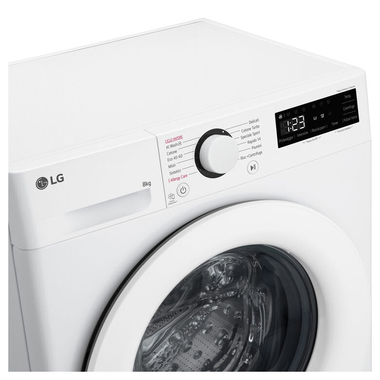 LG F2R3S08NSWW Lavatrice 8kg AI DD, Classe A-10%, 1200 giri, Vapore, AI Wash
