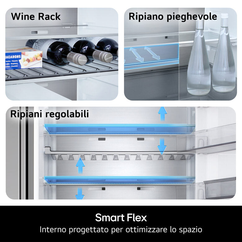 LG GBBS322BPY Frigorifero combinato Fit & Max 60cm, Classe B, 375L, AI Inverter, Prime Silver