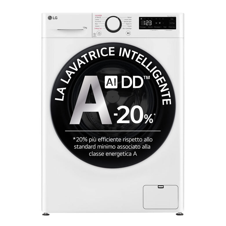 LG F4R3013NSWB Lavatrice A Libera Installazione 13 Kg, 1400 Giri, Tecnologia AI DD™, Lavaggio A Vapore, Allergy Care, Motore Inverter Direct Drive™, Classe A-20%, Bianco