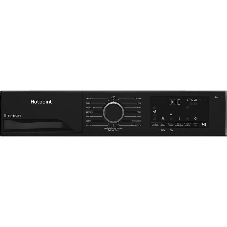 Hotpoint Ariston HPT 94D BBS IT, Capacità 9kg, classe C, colore Black,EasyIron, PetHair Removal | Profondità mobile 60cm