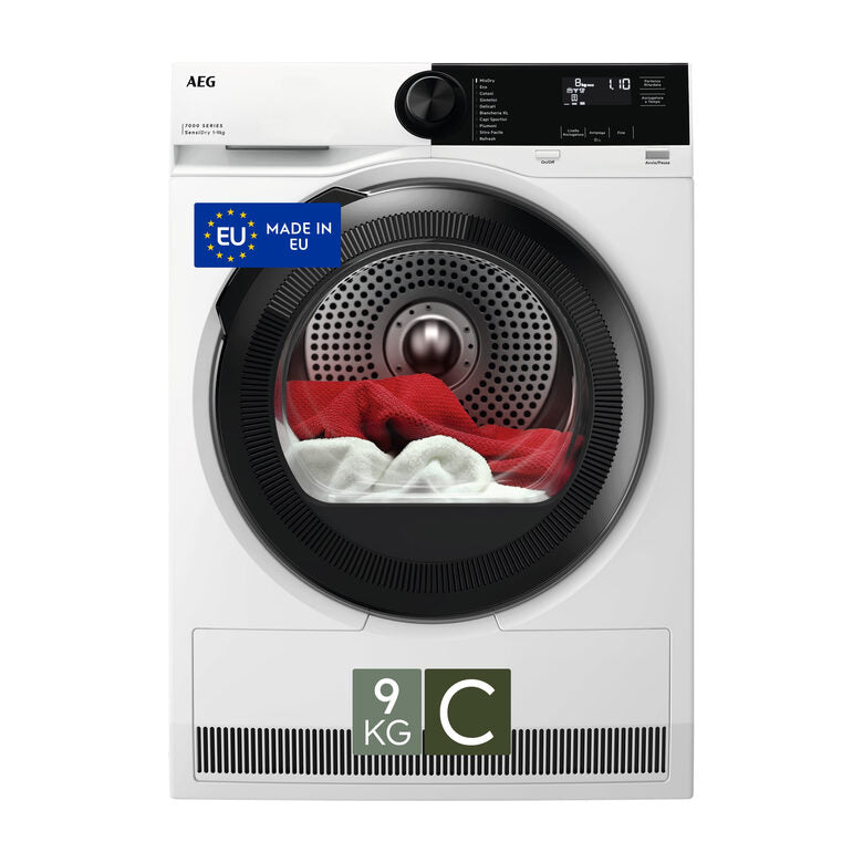 AEG TR7HE9C Serie 7000 Asciugatrice A Libera Installazione 9 Kg, Pompa Di Calore, Sensidry®, Mixdry, Precise Dry, Classe C, Bianco