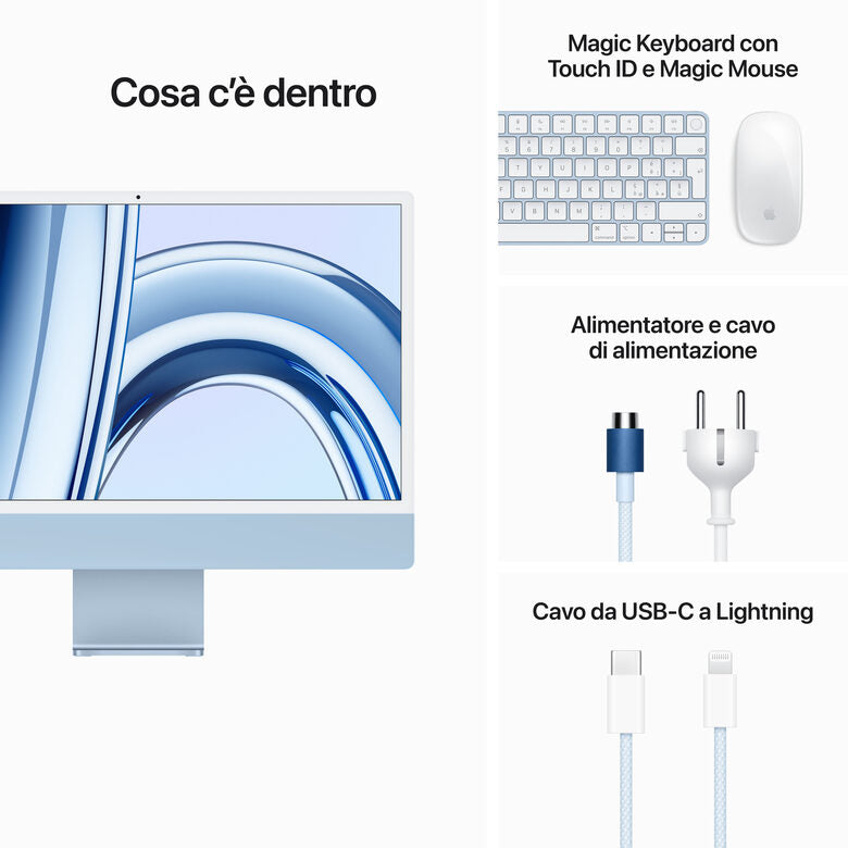 Apple iMac con Retina 24'' Display 4.5K M3 chip con 8‑core CPU e 10‑core GPU, 256GB SSD - Blu