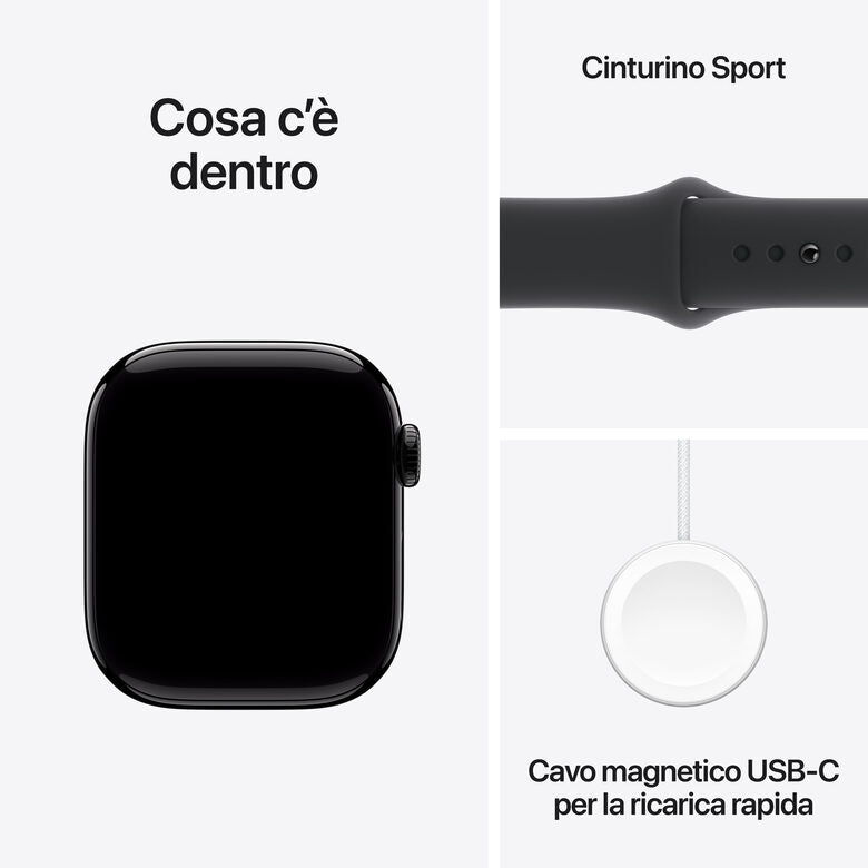 Apple Watch Series 10 Serie 10 GPS + Cellular 42mm Cassa in Alluminio color Jet Black con Nero Sport Band - M/L