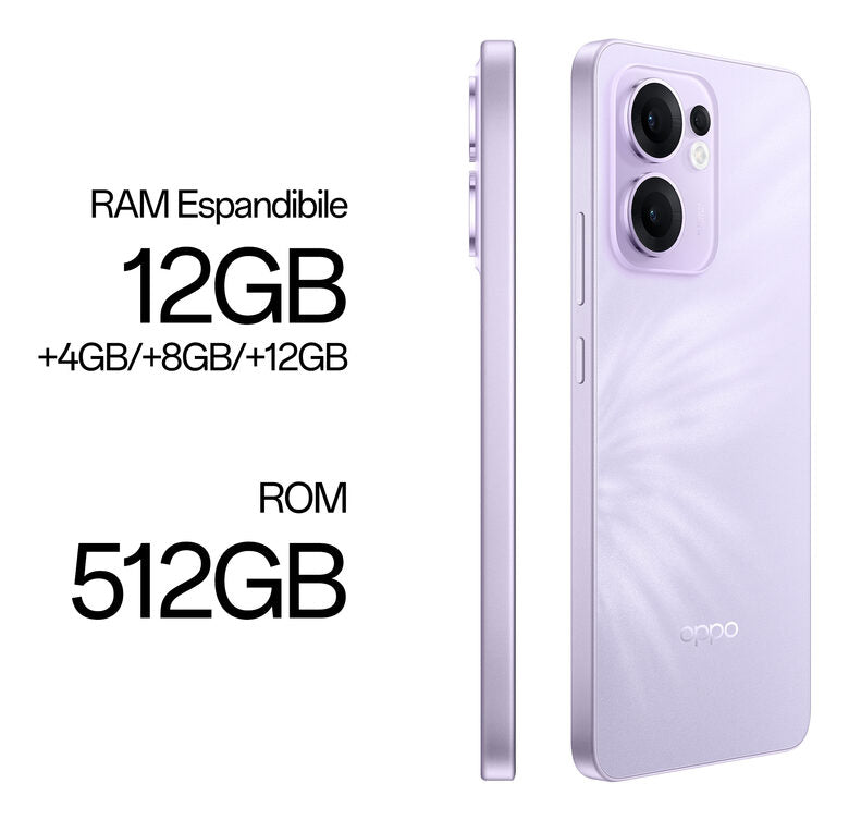 OPPO Reno13 FS 5G AI Smartphone, Tripla fotocamera 50+8+2MP, Selfie 32MP, Display 6.67” 120HZ AMOLED FHD+, 5800mAh, RAM 12GB(Esp4GB/8GB/12GB)+ROM 512GB, [Versione Italia], Plume Purple