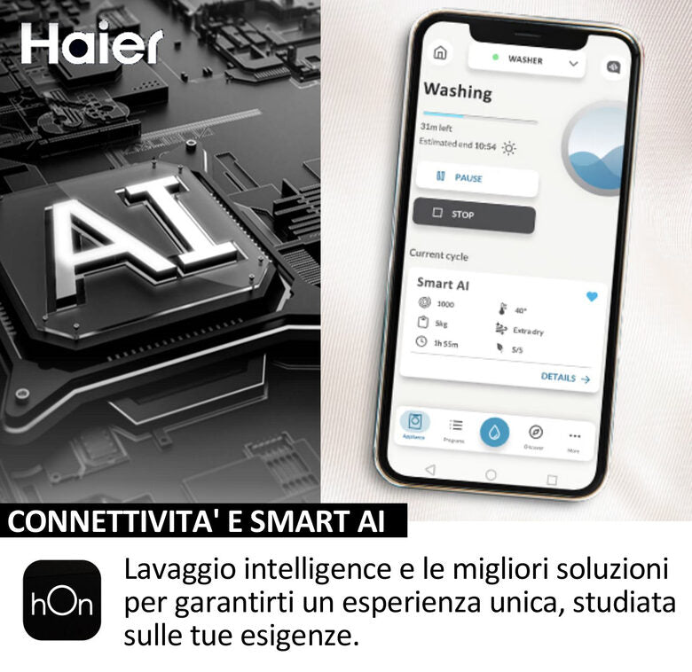 Haier HW100-B14367U1 X Serie 7 Lavatrice A Libera Installazione 10 Kg, 1400 Giri, Classe A, Bianco