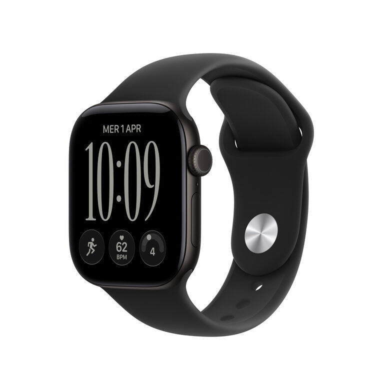 Apple Watch Series 12 GPS, cassa 42 mm in alluminio nero con cinturino Sport nero - S/M