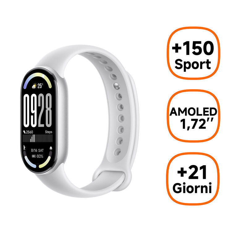 Xiaomi Band 10 AMOLED Braccialetto per rilevamento di attività 4,37 cm (1.72") Argento