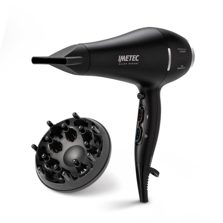 Imetec Asciugacapelli P13 3000, Motore AC, 2300W, Ioni, 2 velocità, 3 temp., Aria Fredda, Concentratore, Diffusore