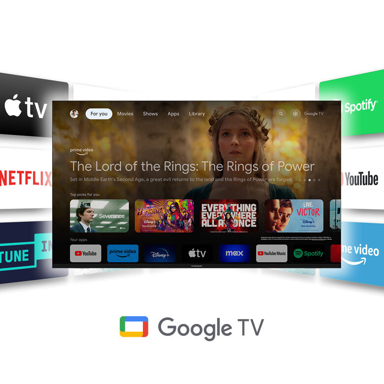 THOMSON Google TV Go Cast 150, Dongle per streaming 4K UHD, Dolby Atmos, Dolby Digital+, Controllo vocale, Googlecast, SDRAM 2 GB, Flash 8 GB, Adattatore di alimentazione multipresa