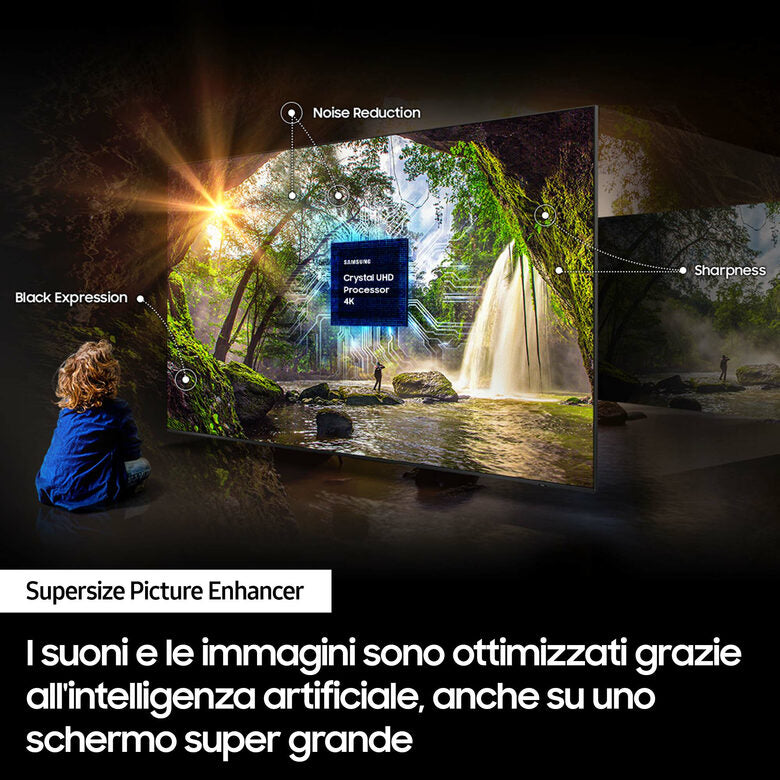 Samsung UE98DU9070UXZT Televisione Smart TV 98 Pollici Led 4K Crystal Uhd Wi-Fi Graphite Black Processore Crystal Upscaling Slim Look OTS Lite