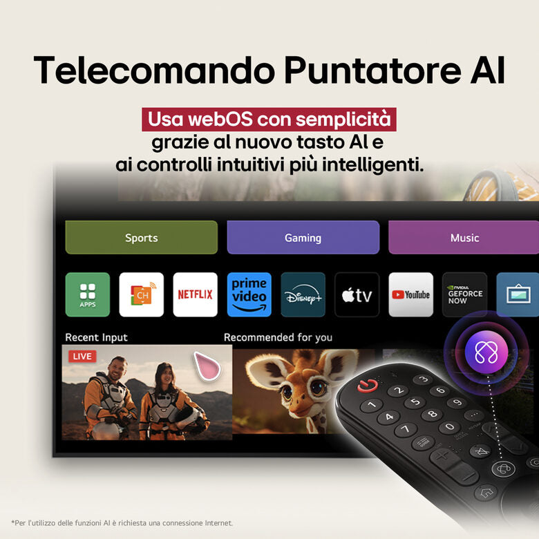 LG OLED evo AI OLED83C54LA TV Serie C5 83'' pollici 4K, α9 Gen8, Brightness Booster, 40W, 4 HDMI, VRR 144Hz, Smart TV WebOS 25