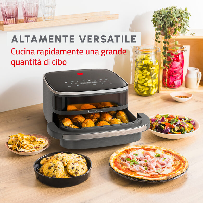 Moulinex Easy Fry XL Surface, Friggitrice ad Aria 1kg, Grande Superficie di Cottura, Doppia Resistenza, Visore per Monitorare la Cottura