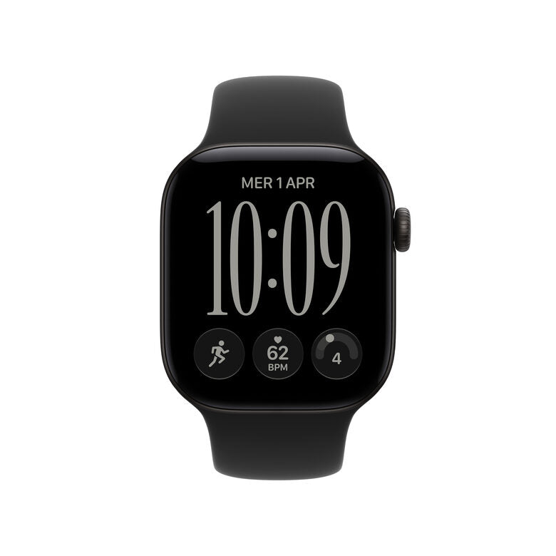 Apple Watch Series 12 GPS, cassa 42 mm in alluminio nero con cinturino Sport nero - S/M