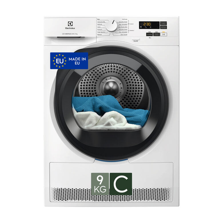 Electrolux EW6HBG19G Serie 600 Asciugatrice A Libera Installazione 9 Kg, Pompa Di Calore, Motore Asincrono, Filtro Ecoflow, GentleCare, Classe C, Bianco