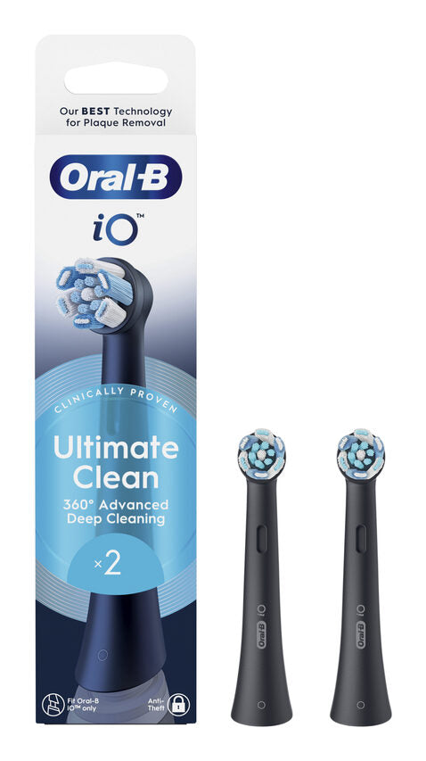 Oral-B Testine di Ricambio iO Series Ultimate Clean Black, testine rotonde di ricambio originali, con setole CrissCross per pulizia e rimozione della placca avanzate e in profondità, 2