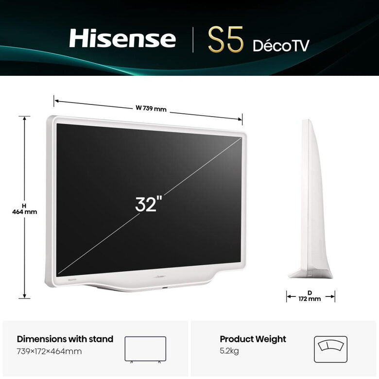 Hisense 32S5Q 81,3 cm (32") Full HD Smart TV Wi-Fi Argento, Bianco